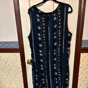 Sag Harbor Woman 2 XL Blue Beachy Boho Star Celestial Printed Rayon Midi
